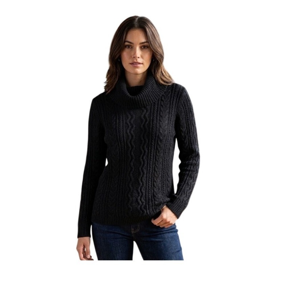 Eight Eight Eight Cowl Neck Cable Knit Sweater‎ Black Chunky Long Sleeve M